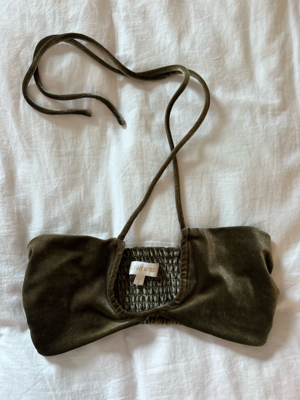 Ronny Kobo Olive Velvet Bandeau Top (Size S)